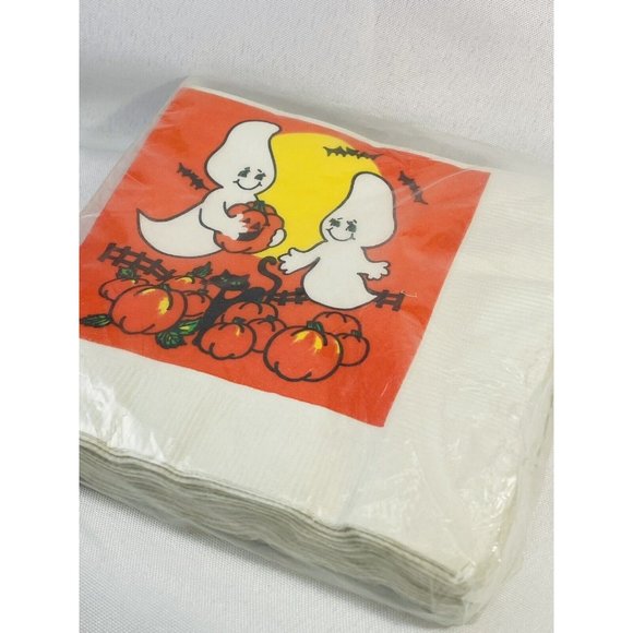 Vintage Halloween Orange Pumpkin Bat Ghost Artfaire Beverage Napkins 16 3-ply - Picture 3 of 11